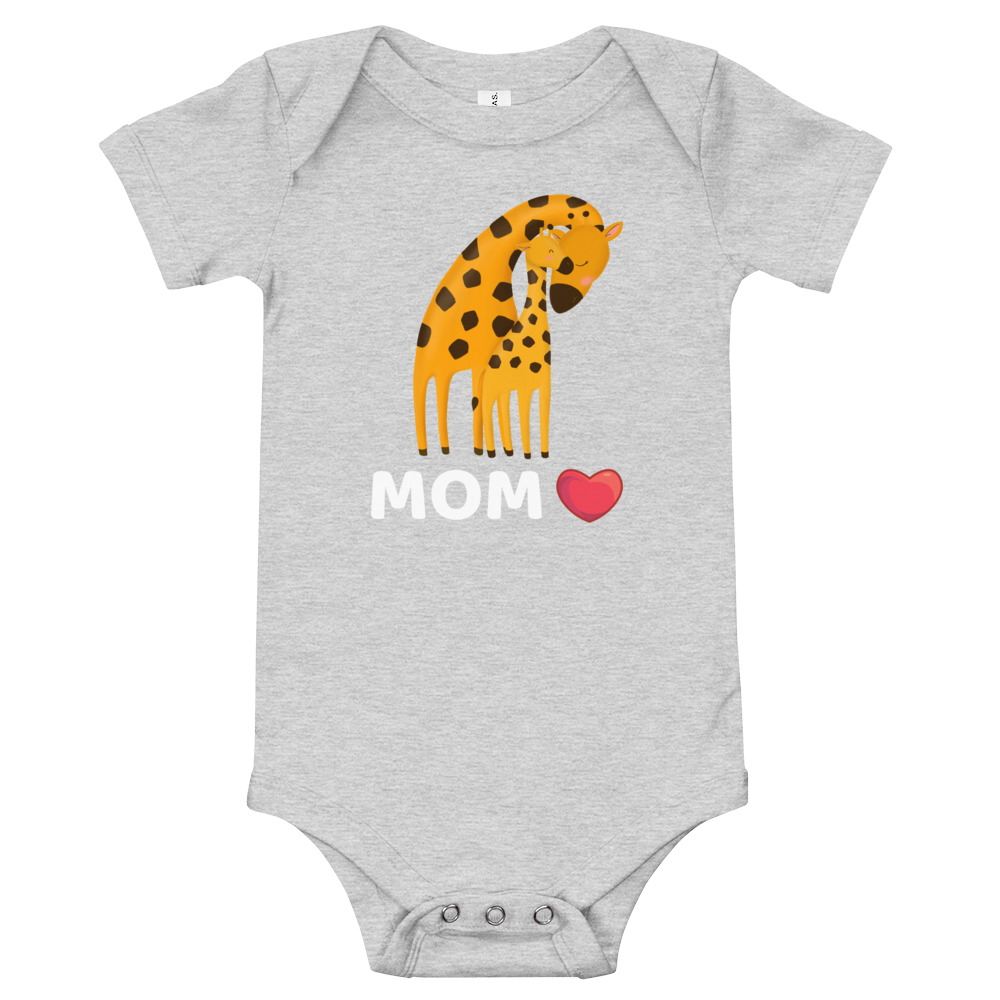 Giraffe Mom Love - white text Baby short sleeve one piece - Image 3
