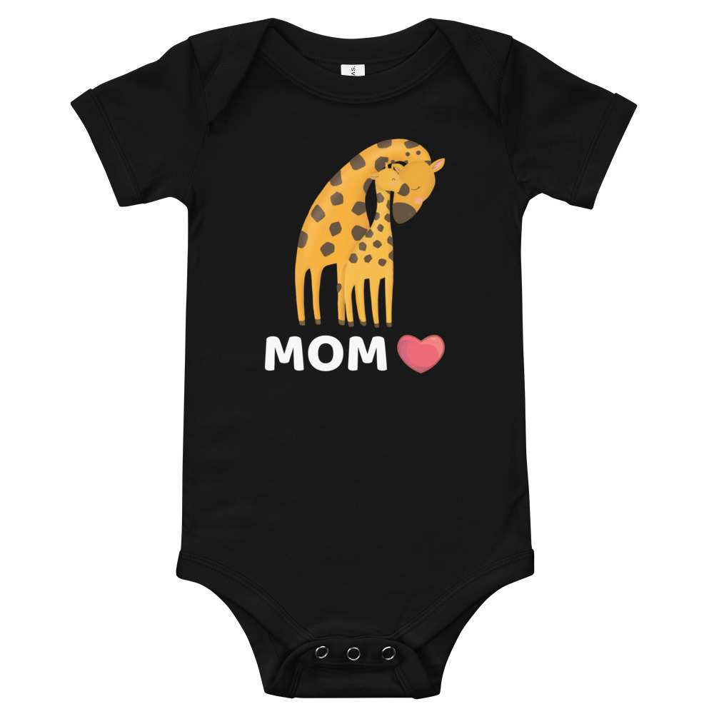 Giraffe Mom Love - white text Baby short sleeve one piece