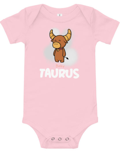 Baby Taurus - white text Baby short sleeve one piece